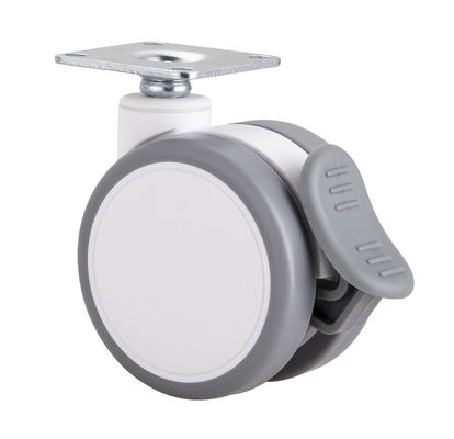 2.5 polegadas de branco silencioso roda de rodas com placa superior / freio único