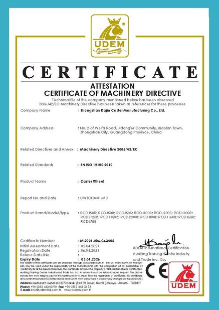 China Zhongshan Xiaolan Elephant Casters Products Factory Certificações